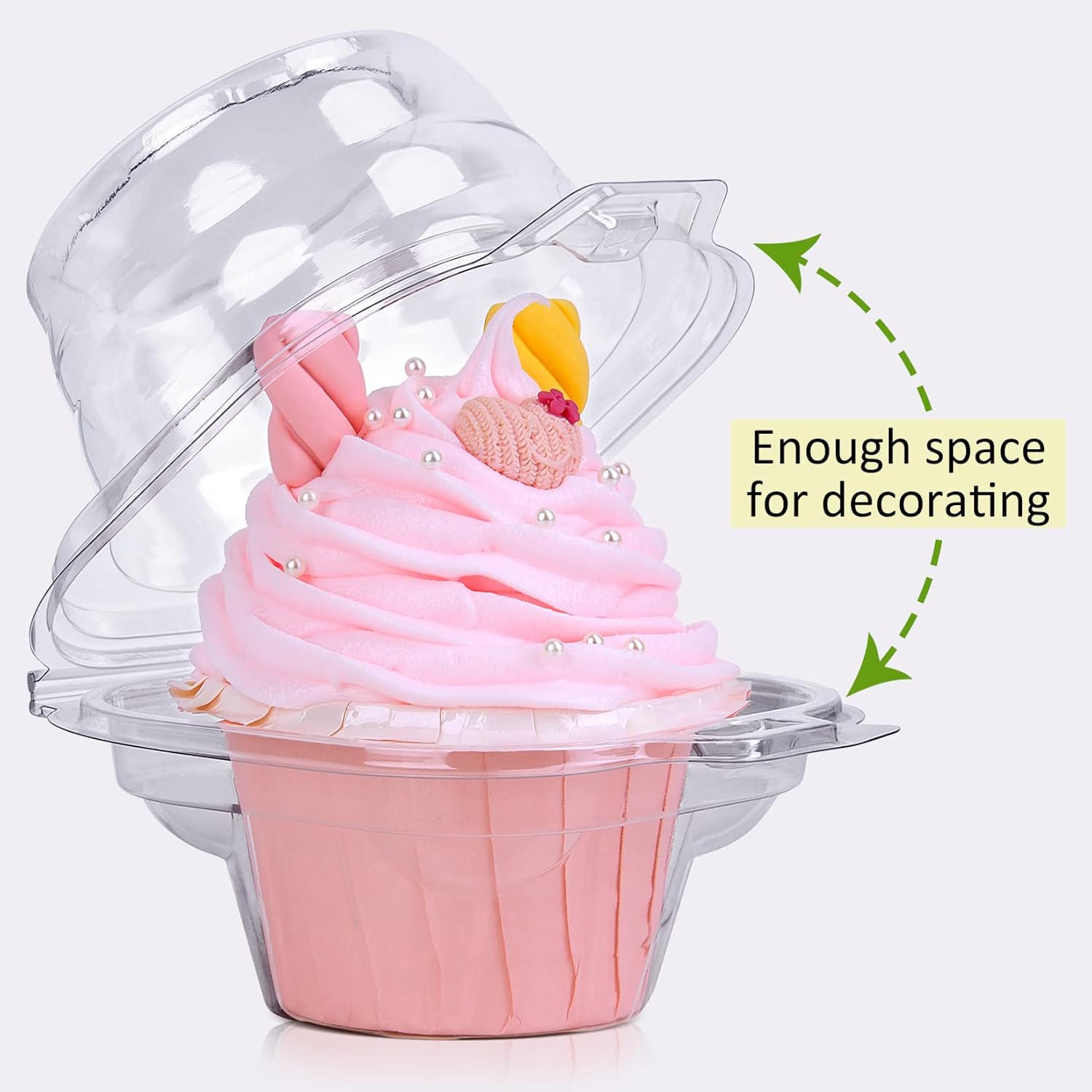 Cupcake Boxes Individual Cupcake Containers, 50 Packs Regular Single Cupcake Holder High Topping for Muffins, Thicker Stackable Plastic Cupcake Carrier for Party (50 pack)