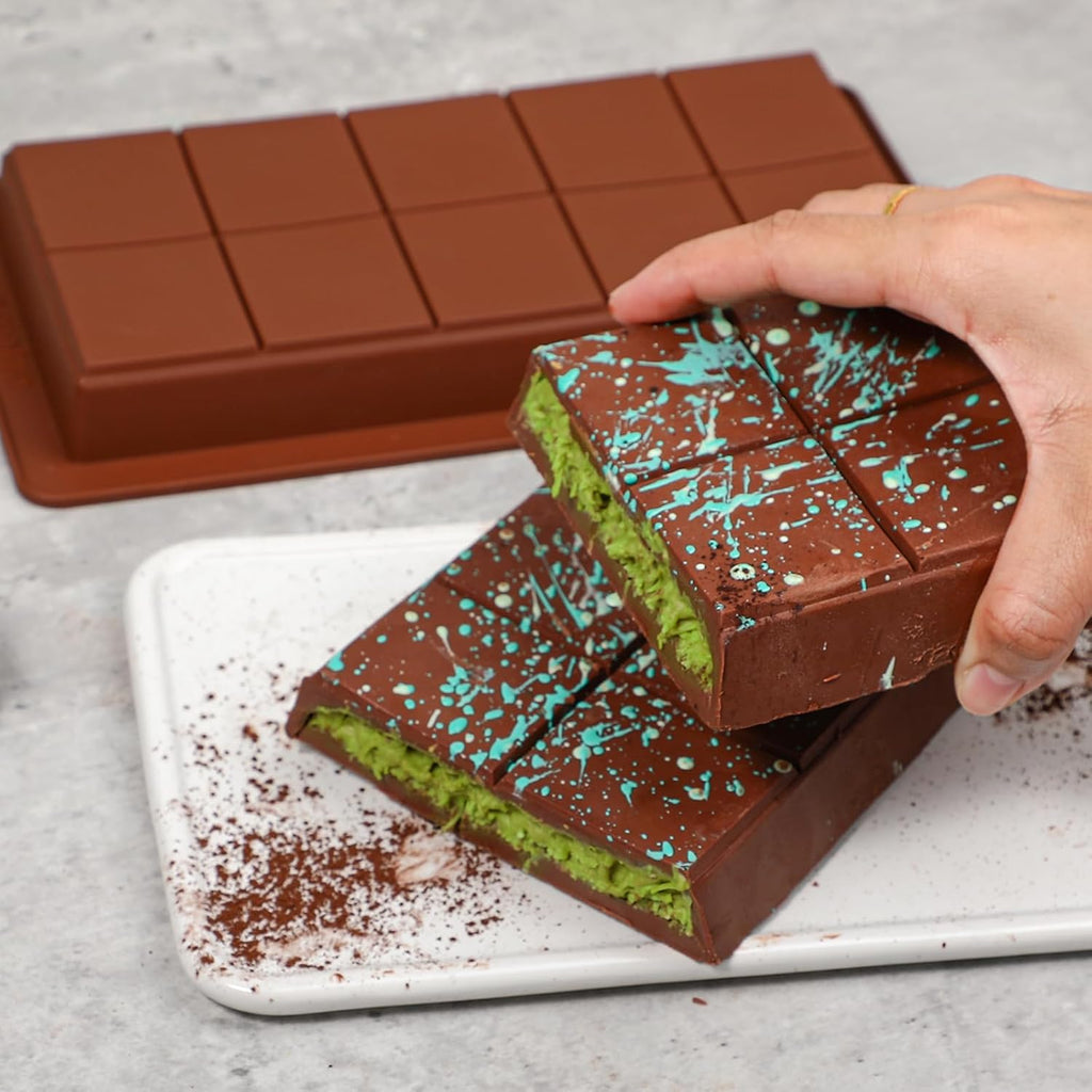 Webake Deep Chocolate Bar Molds 2 Pack, 1 Inch Deep Large and Thick Silicone Chocolate Bar Molds for Stuffed Bar, Big Chocolate Candy Bar Mold for Filling Knafeh Pistachio Chocolate Bar