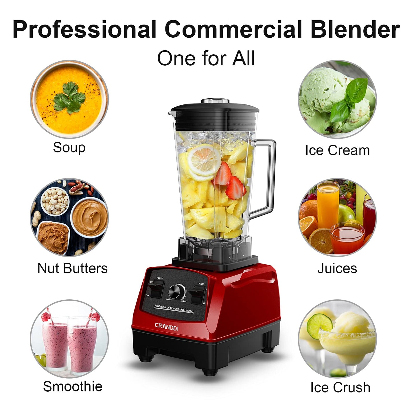 CRANDDI Professional Blender,1500 Watt Commercial Blenders for Kitchen with 70oz Capacity and Self-Cleaning, Classic Blenders for Shakes and Smoothies, Build-in Pulse, YL-010-R