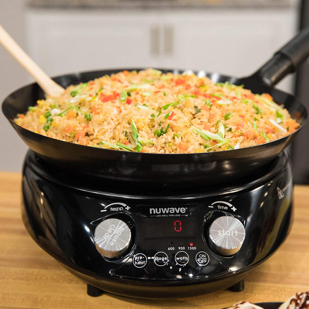 Nuwave PIC Double, Portable, Powerful 1800W with 2 Large 8” Heating Coils, Independent Controls & Mosaic Induction Wok, Precise Temp Controls from 100°F to 575°F in 5°F, Wok Hei