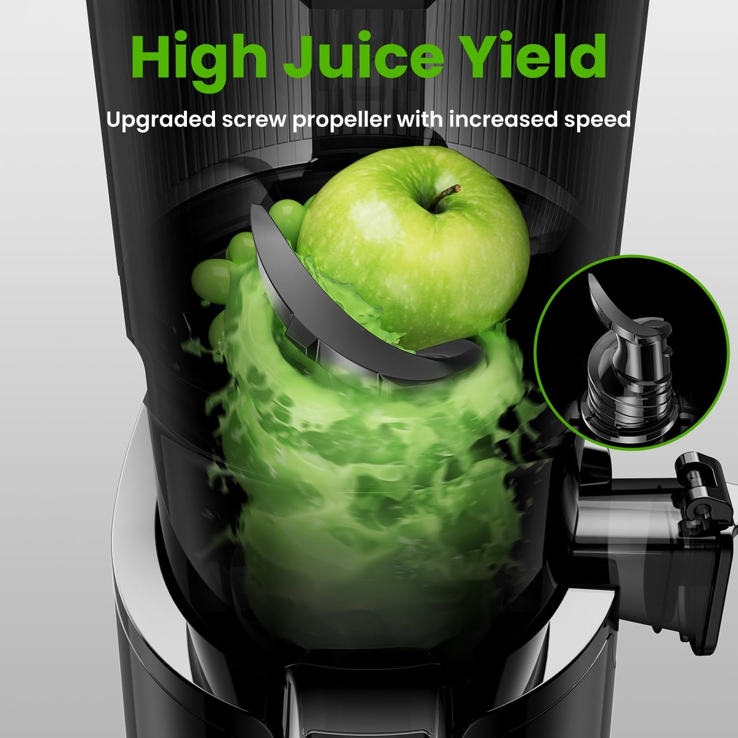 Cold Press Juicer, Amumu Slow Masticating Machines with 5.4" Extra Large Feed Chute Fit Whole Fruits & Vegetables Easy Clean Self Feeding Effortless for Batch Juicing, High Juice Yield, BPA Free 250W