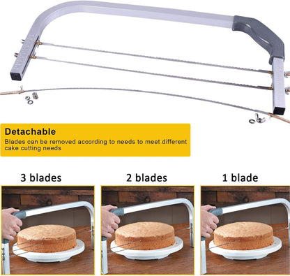 Adjustable Cake Slicer, Stainless Steel 3- Wires Cake Cutter and Leveler Layer Cakes Baking Tool for 20in Cake 20.5x8.7in