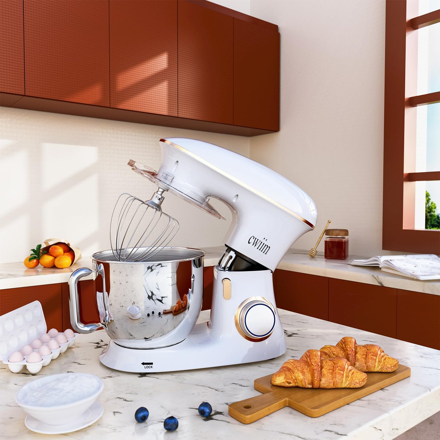 Stand Mixer CWIIM 8.5Qt 660W mixers kitchen electric stand mixer 6+P Speed stand up mixer with Dough Hook, Flat Beater, Whisk, Splash Guard, for dough mixer Baking Bread Cake Cookie Salad Egg (White)