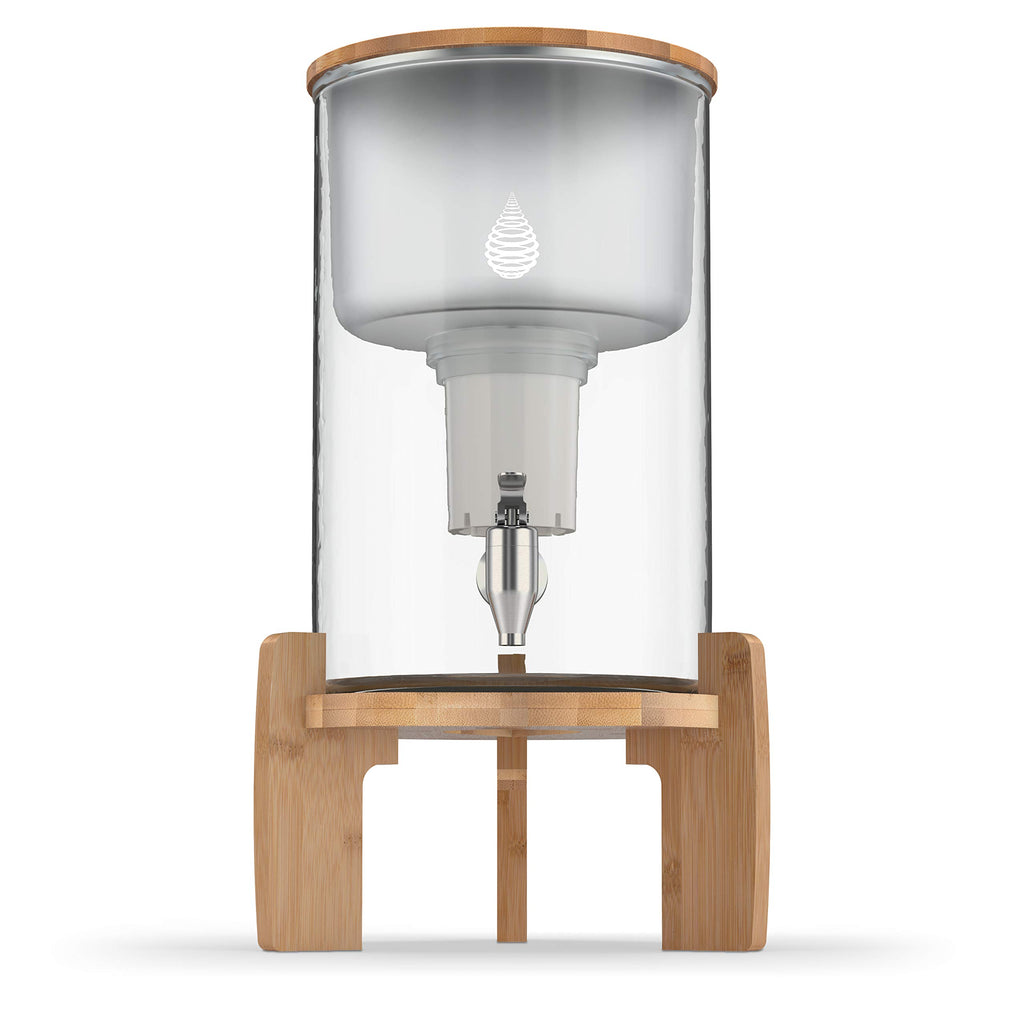 Invigorated Water pH Recharge Alkaline Water Filter Dispenser – BPA-Free Glass Countertop Water Filter Pitcher Purifier for Home & Office, 36-Cup Capacity, 360L Long Filter Life (Bamboo Classic)