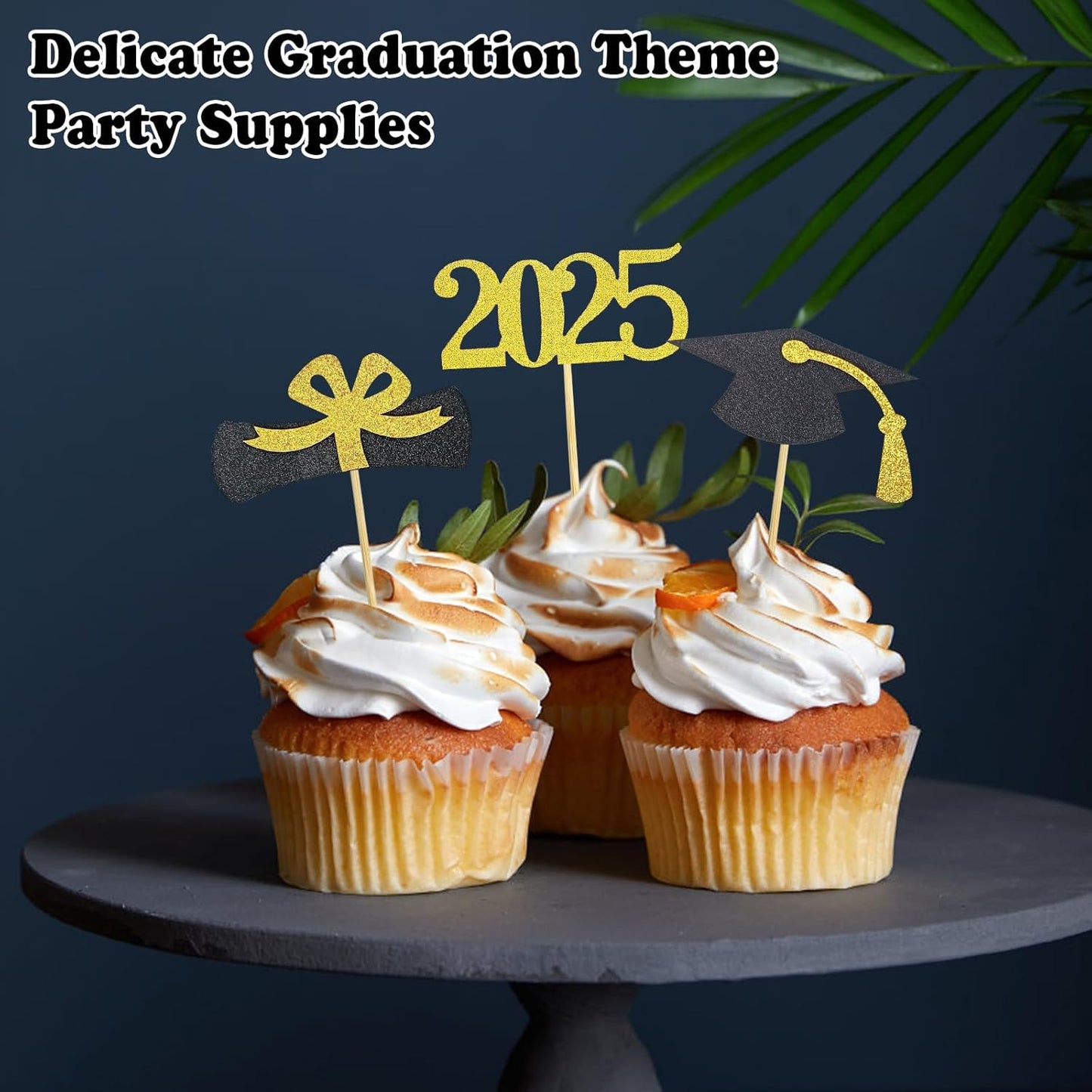 Graduation Cupcake Toppers 2025,48 PCS Graduations Decoration,Class of 2025 Food Appetizer Picks, Party Supplies/Food Appetizer Picks Mini Cake Decor (Gold)
