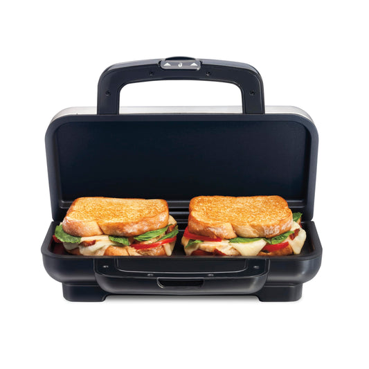 Proctor Silex Deluxe Hot Sandwich Maker with Easy-Clean Durable Nonstick Ceramic Plates, Fits up to 2 Grilled Cheese, Ruebens, Tortas or Subs, Stainless Steel (25415PS)