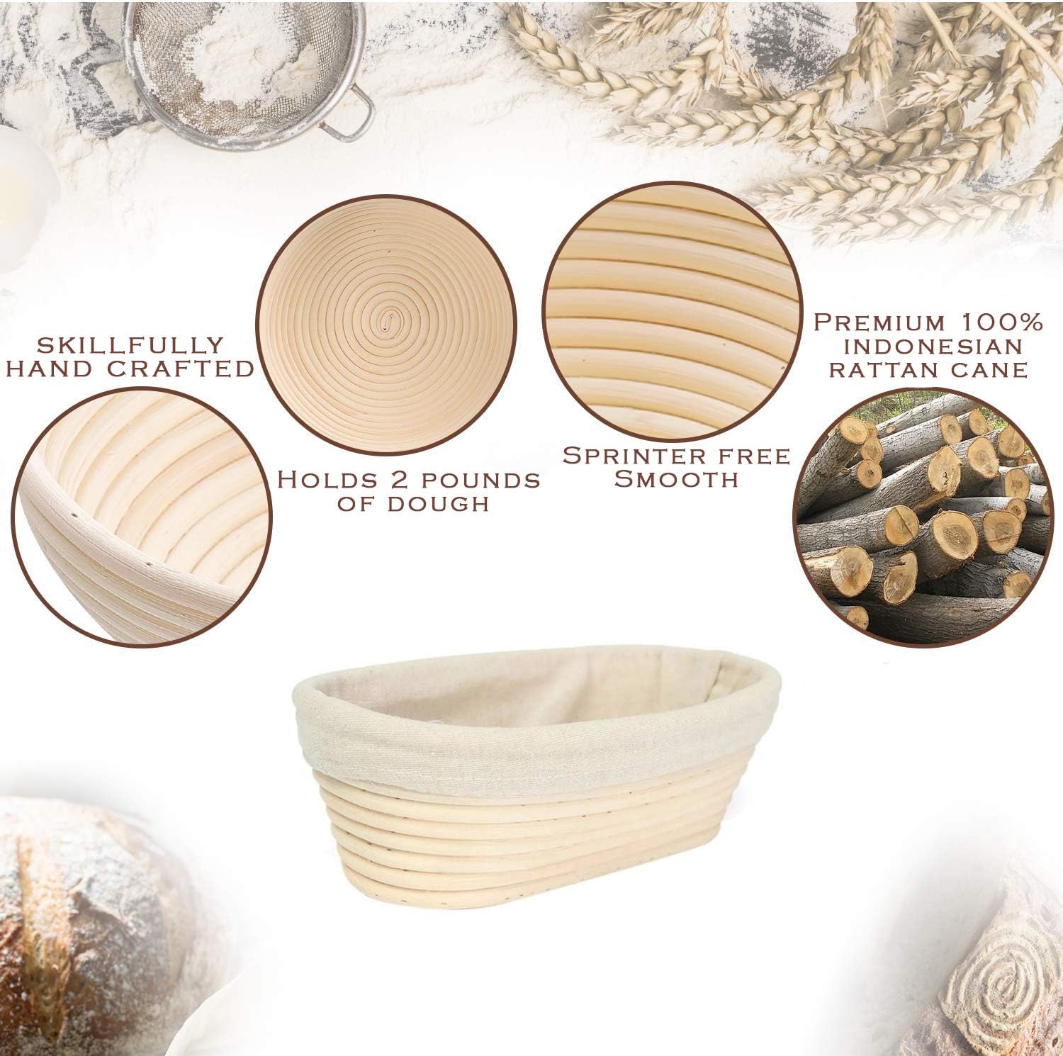 YAANI Sourdough Starter Kit, Sourdough Bread Baking Supplies, Banneton Bread Proofing Basket Set Of 2 Round and Oval, Dough Whisk, Scoring Tool, Metal Scraper, Silicone Scraper, Premium Baking Tools