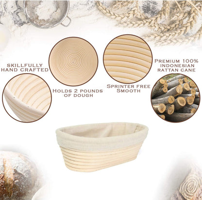YAANI Sourdough Starter Kit, Sourdough Bread Baking Supplies, Banneton Bread Proofing Basket Set Of 2 Round and Oval, Dough Whisk, Scoring Tool, Metal Scraper, Silicone Scraper, Premium Baking Tools