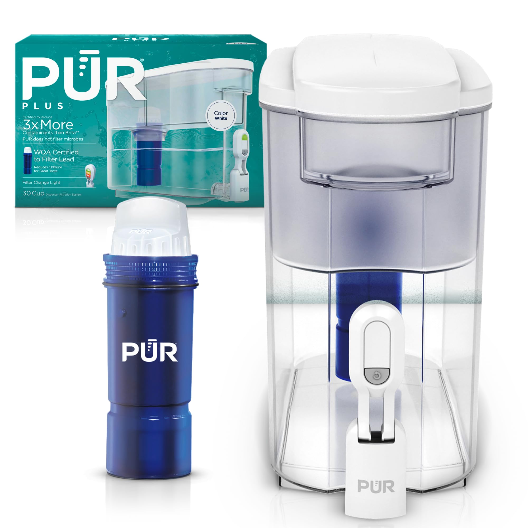 Filtr do wody PUR PLUS 30-Cup z 1 filtrem PUR PLUS redukującym ołów, nadający się do mycia w zmywarce, wydajna filtracja, duża pojemność, smukła, oszczędzająca miejsce konstrukcja, biały (DS1811Z)