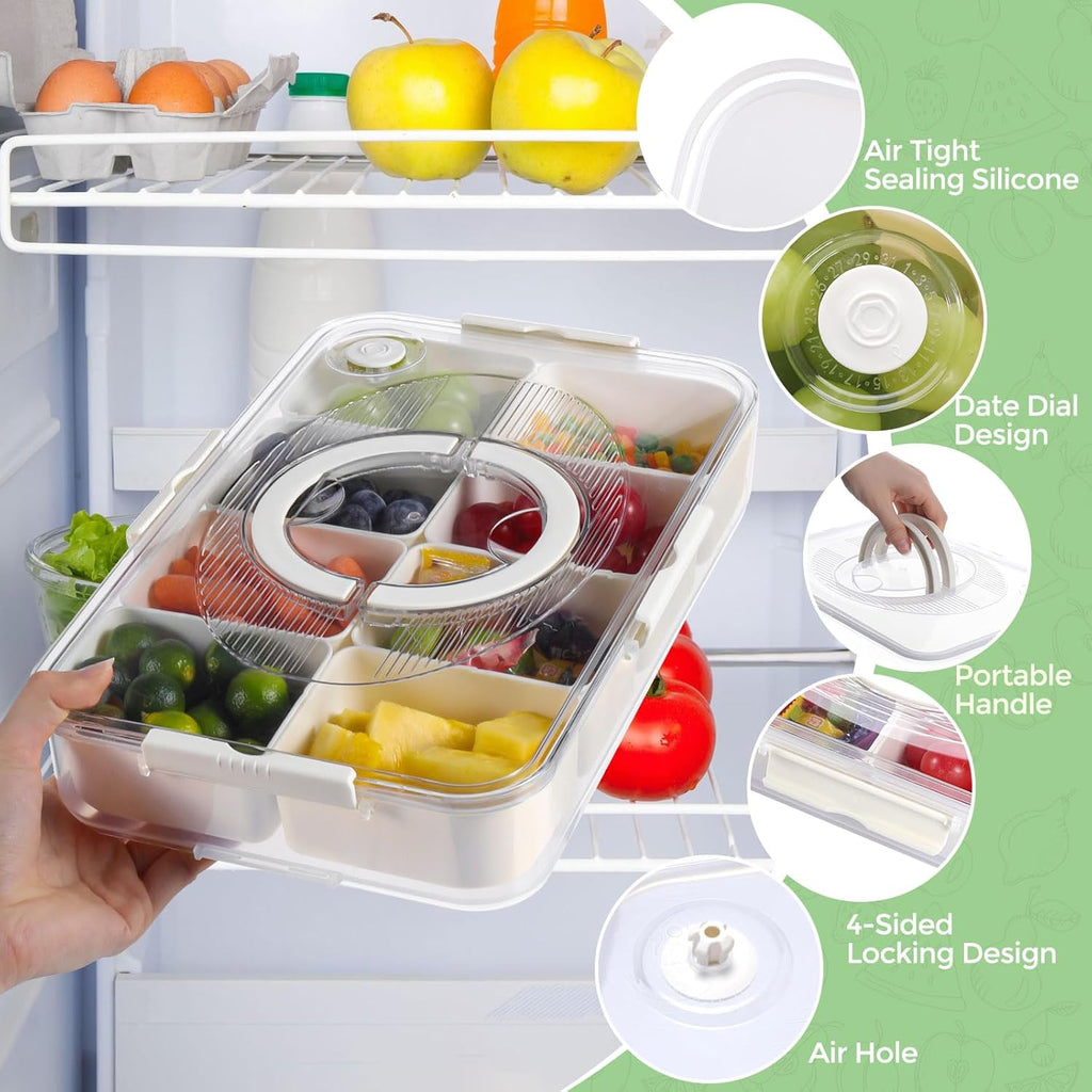 LUXEAR Divided Serving Tray with Lid and Handle Snack Box Charcuterie Container Dishwasher Safe 2Pack Snack Platters Portable Clear Organizer for Fruits, Candy, Snacks, Picnic, Party&Travel