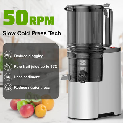 Cold Press Juicer, 5.4" Wide Feed Chute Juice Extractor Machine with 400W, High Juice Yield, Slow Masticating Juicer for Whole Vegetables & Fruits, Light Gray