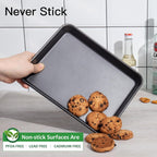 HONGBAKE 2 Pack 9.7X7.5" Toaster Oven Pans for Baking, 57% Thicker Nonstick 1/8 Cookie Sheet Pan Set, Small Baking Tray, Dishwasher Safe and Heavy Duty, Black