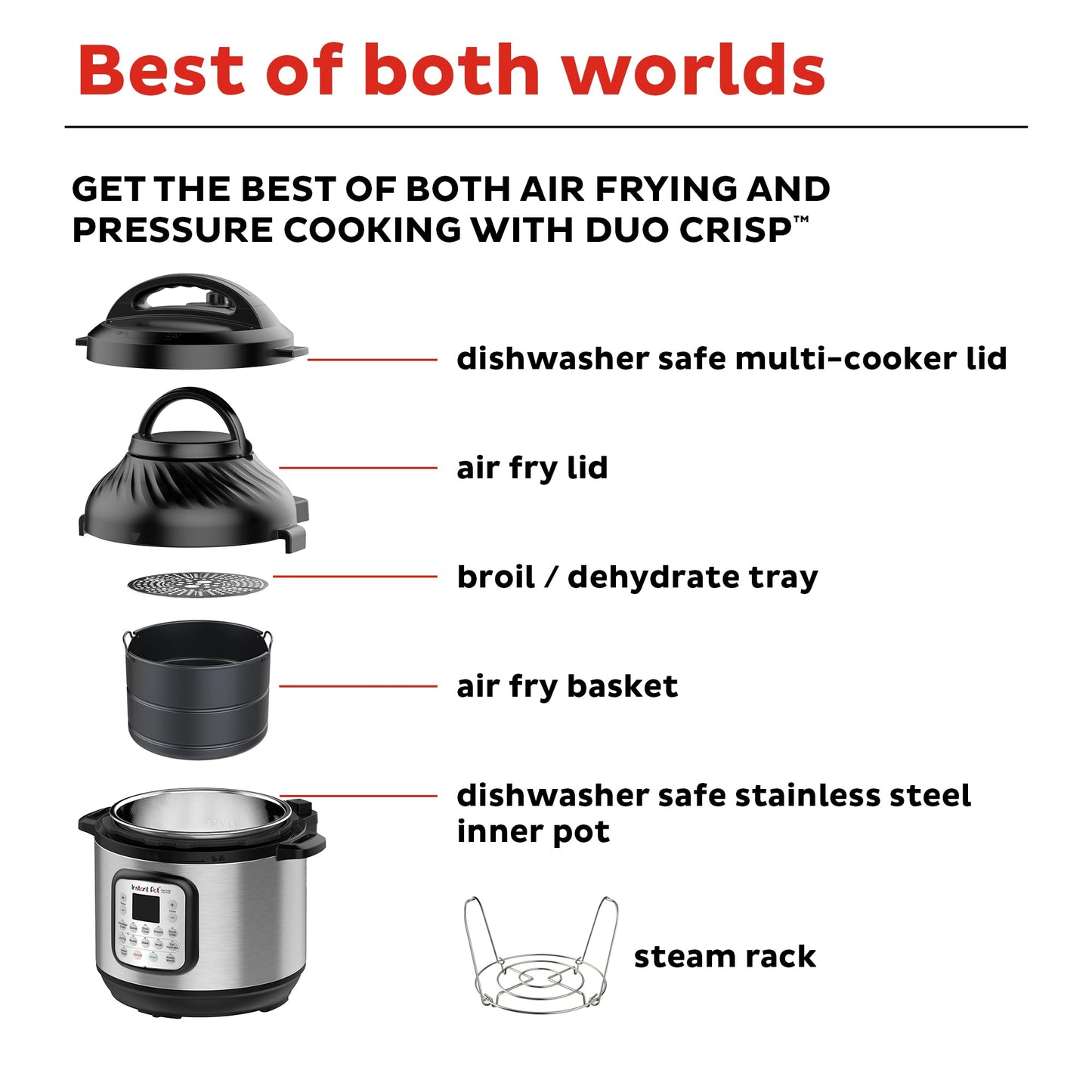 Instant Pot Duo Crisp 11-in-1 Air Fryer and Electric Pressure Cooker Combo with Multicooker Lids that Air Fries, Steams, Slow Cooks, Sautés, Dehydrates, & More, Free App With Over 800 Recipes, 6 Quart