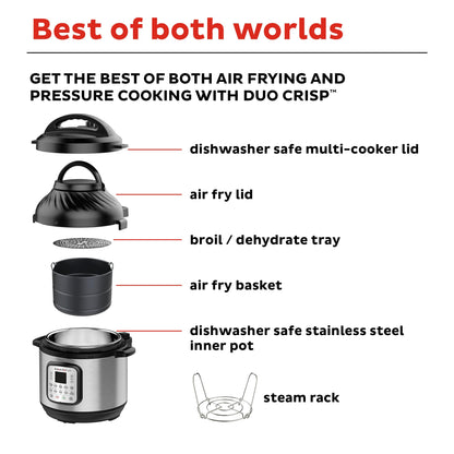 Instant Pot Duo Crisp 11-in-1 Air Fryer and Electric Pressure Cooker Combo with Multicooker Lids that Air Fries, Steams, Slow Cooks, Sautés, Dehydrates, & More, Free App With Over 800 Recipes, 6 Quart