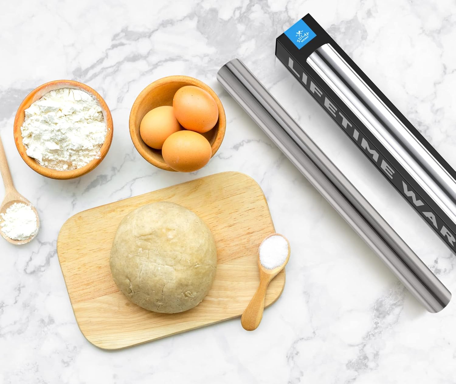 Zulay Kitchen 15.9 inch Professional Stainless Steel Rolling Pin - Lightweight Metal French Rolling Pin - Perfect for Baking, Fondant, Pizza Dough Roller, Dumpling