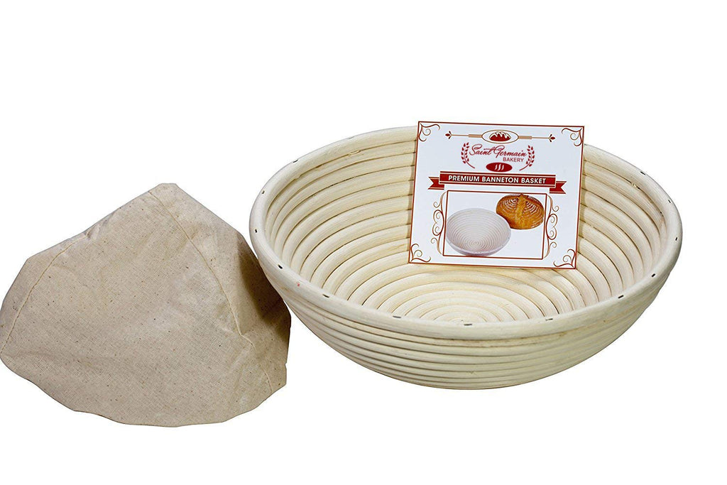 Saint Germain Bakery Premium Round Bread Banneton Basket with Liner - Perfect Brotform Proofing Basket for Making Beautiful Bread (9 inch)