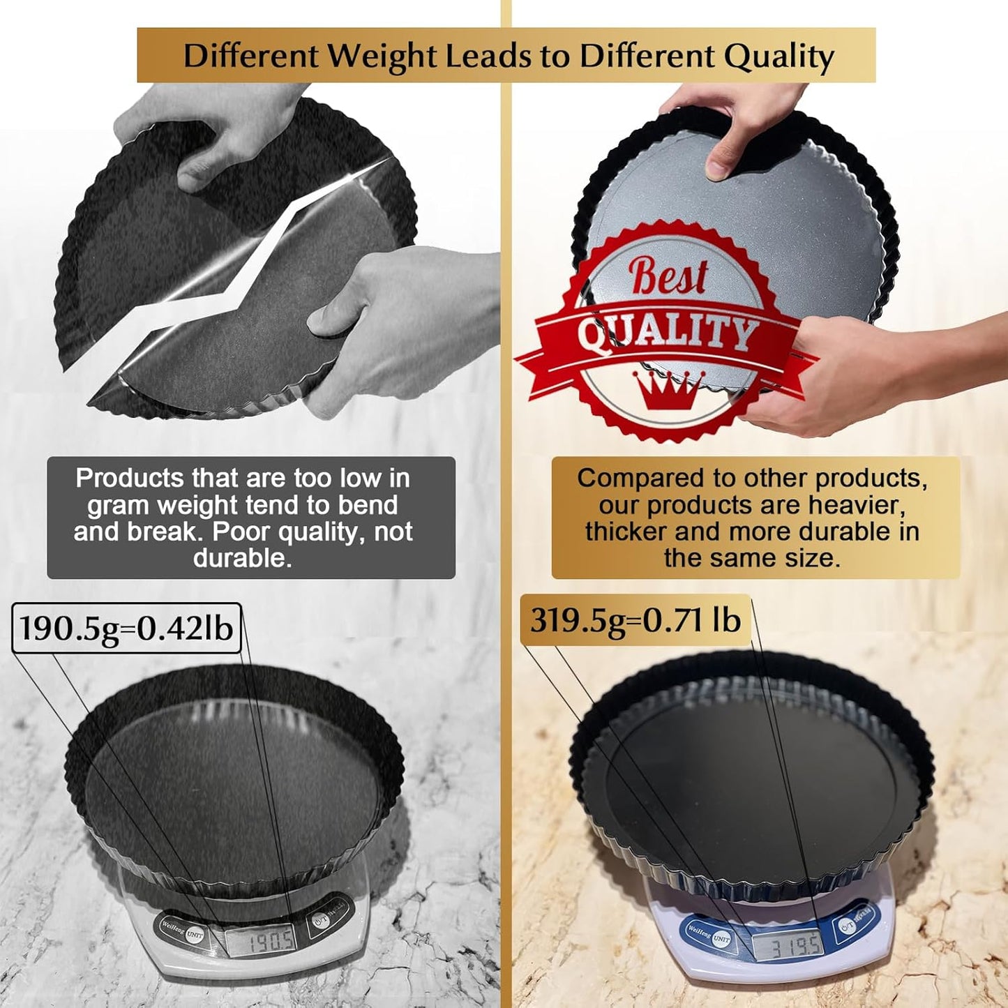 9 Inch Tart and Quiche Pan with Removable Bottom, Pie pans for baking, Non-stick Carbon Steel Quiche Pan for Pie, Mousse Cakes, Fruit and Desserts