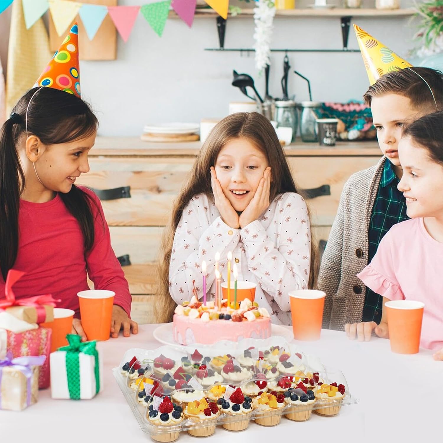 24 Count x 10 Sets Plastic Cupcake Containers, Durable and BPA-Free Cupcake Holder with Lid for Easy Transport Storage, Stackable Clear Cupcake Carriers, Reusable Dessert Boxes