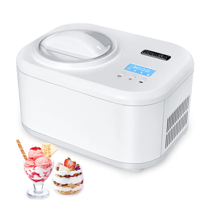 KUMIO 1.2-Quart Automatic Ice Cream Maker with Compressor, No Pre-freezing, 4 Modes Frozen Yogurt Machine with LCD Display & Timer, Electric Sorbet Maker Gelato Maker, Keep Cool Function