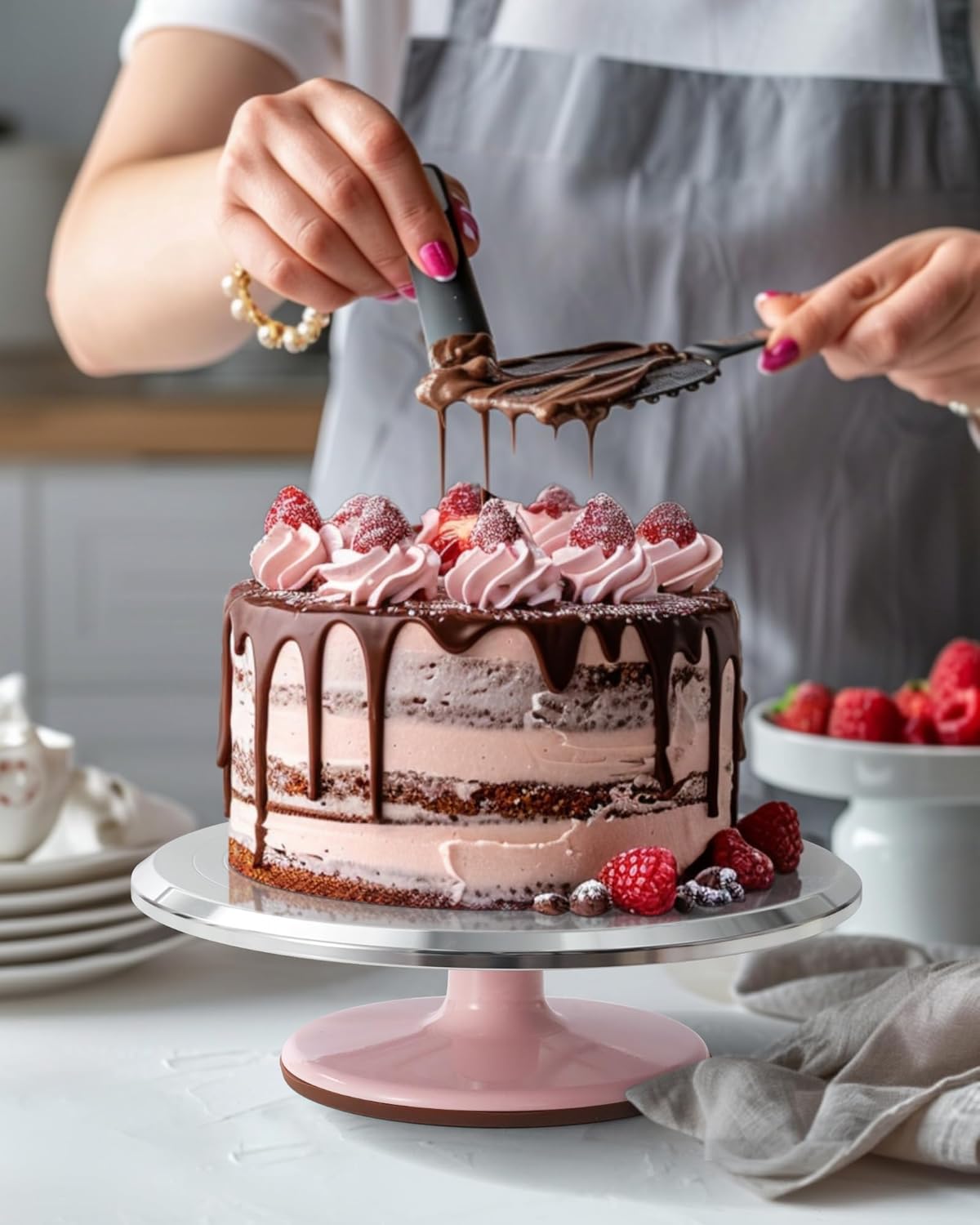 Kootek Aluminium Cake Turntable Set, Baking Tools with Revolving 12" Cake Stand for Decorating, 12.7" Offset Spatula, 3 Stainless Steel Frosting Icing Smoother, Cake Serve Cake Decorating Kit Supplies