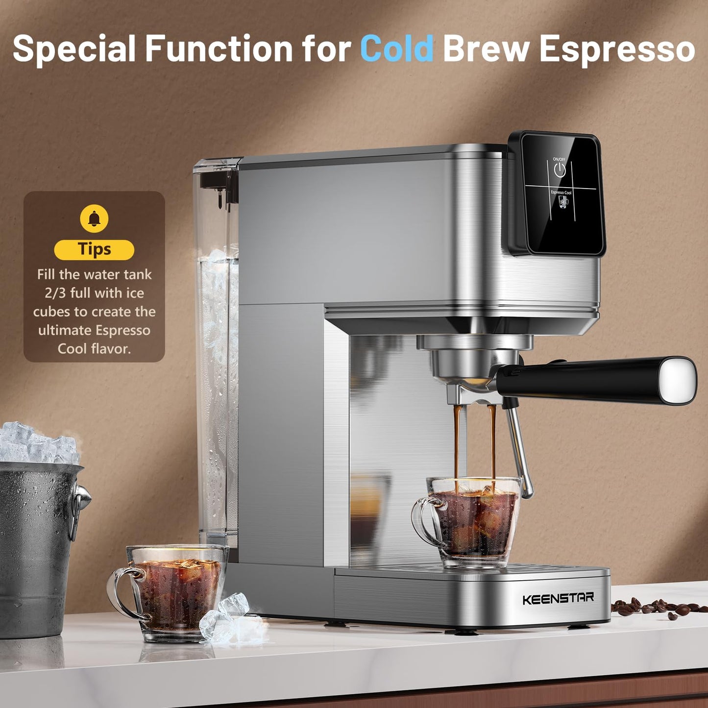 KEENSTAR Espresso Machine 20Bar, Hot & Iced Coffee Machine with Rapid Cold Brew, Espresso Maker with Steam Wand, Touch Screen with 37oz Water Tank for Latte, Cappuccino, Gift for Coffee Lover