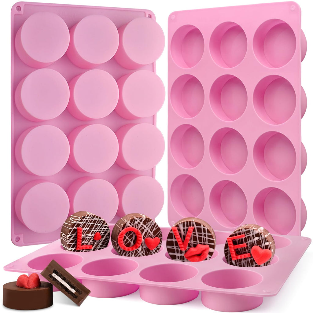 Actvty Round Chocolate Cookie Molds, New Size 12-Cavity Cylinder Chocolate Cover Cookie Silicone Molds for Candy Mini Cakes Jelly Baking（2 Pack）