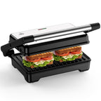 YASHE Panini Grill Press, 1200 W Sandwich Maker, Panini Maker with Non-Stick Coated Cast Aluminum Plates, Fits 2 Slices of Bread, 180-Degree Opening, Easy to Clean,Versatile Use