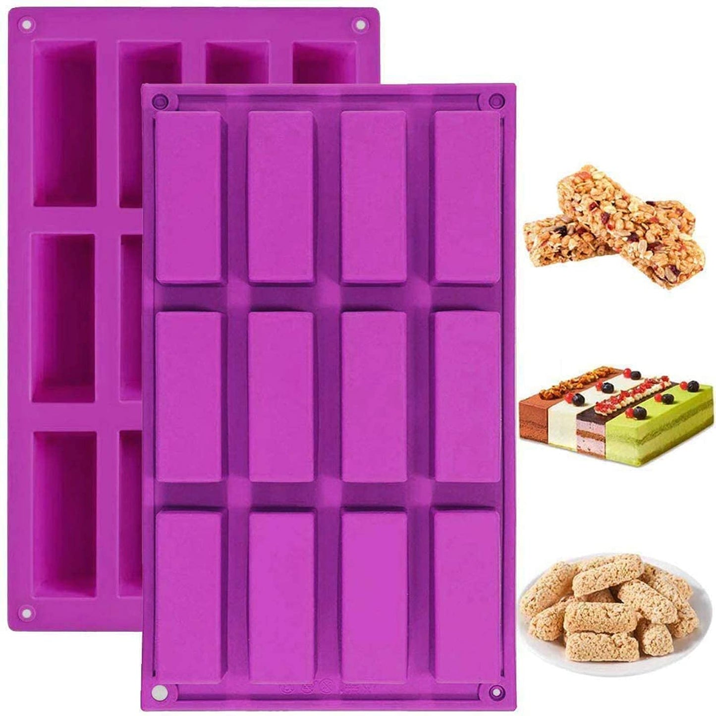 Palksky (2 Pcs) 8 Cavity Rectangle Granola Bar Silicone Mold/Nutrition/Cereal Bar Molds Energy Bar Maker for Chocolate Truffles Ganache Bread Brownie Cornbread Cheesecake Pudding Butter Mould