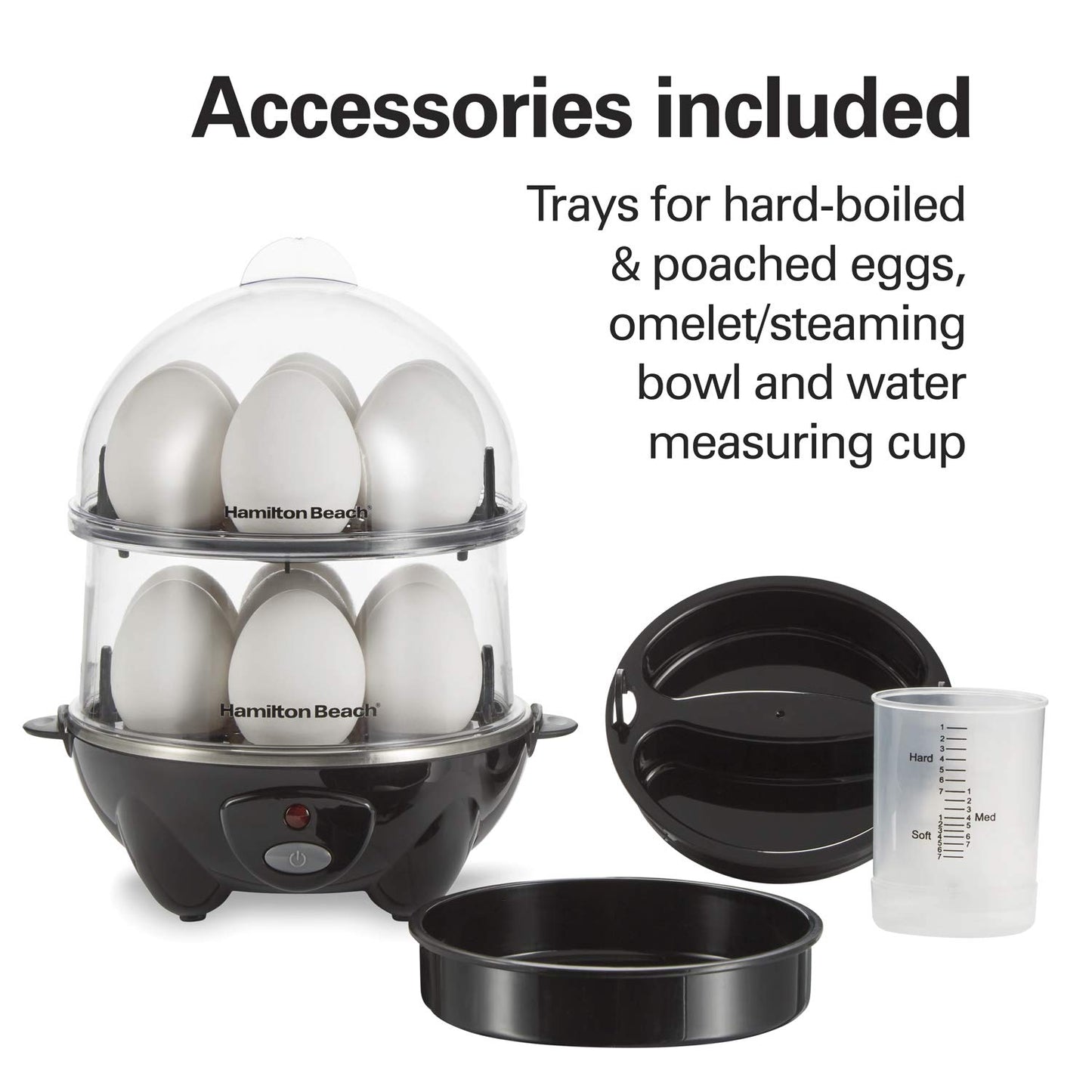 Hamilton Beach 3-in-1 Electric Egg Cooker for Hard Boiled Eggs, Poacher, Omelet Maker & Vegetable Steamer, Holds 14, Black (25508)