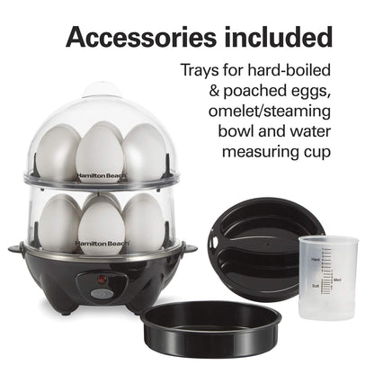 Hamilton Beach 3-in-1 Electric Egg Cooker for Hard Boiled Eggs, Poacher, Omelet Maker & Vegetable Steamer, Holds 14, Black (25508)