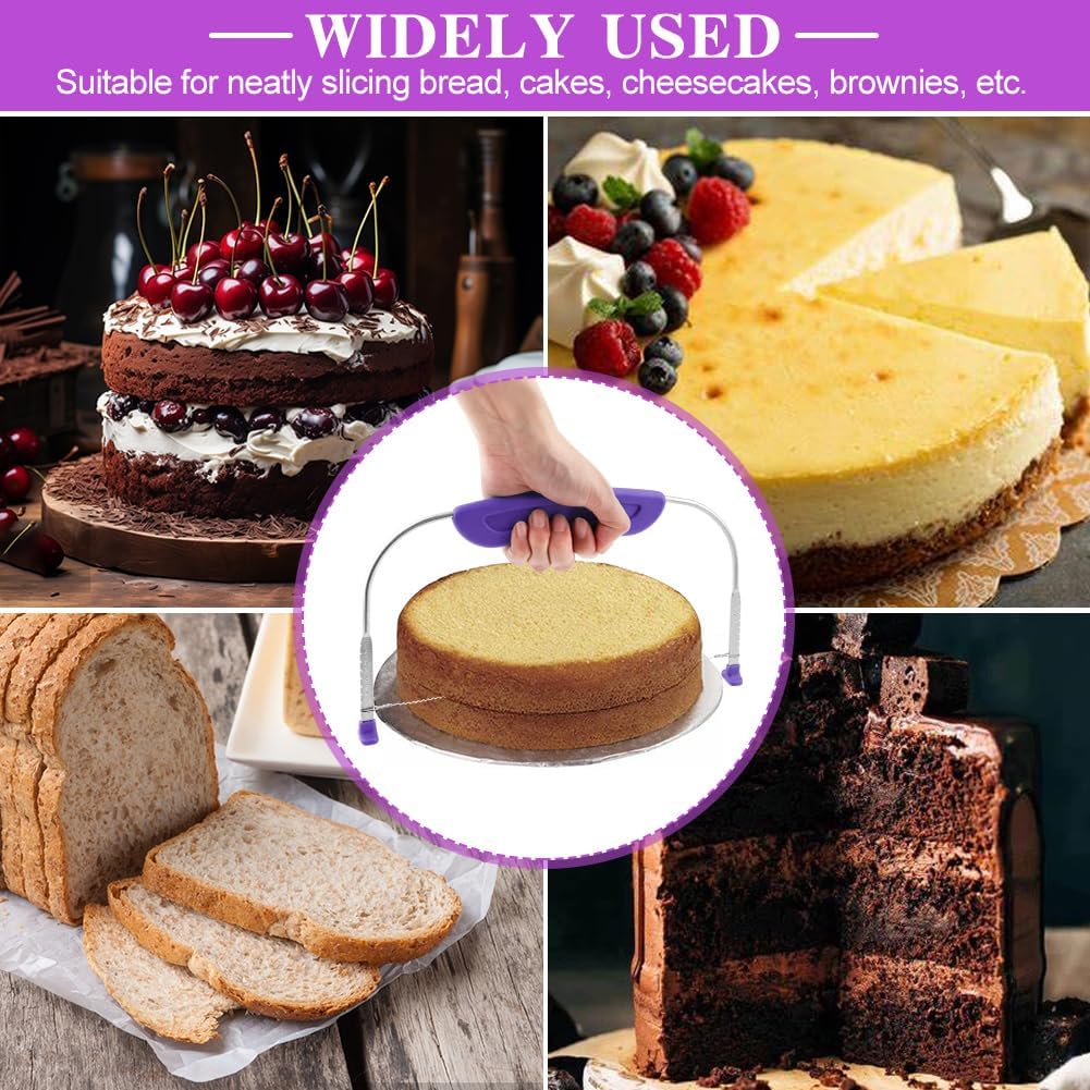 JIANWEI Adjustable Cake Leveler and Scraper Set, 4pcs Decorating Kit, Large Size Slicer, Decorating Comb, Pastry Cutter for Mousse Butter Cream (Purple)