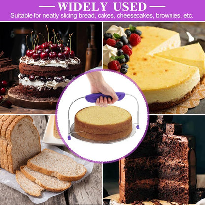 JIANWEI Adjustable Cake Leveler and Scraper Set, 4pcs Decorating Kit, Large Size Slicer, Decorating Comb, Pastry Cutter for Mousse Butter Cream (Purple)