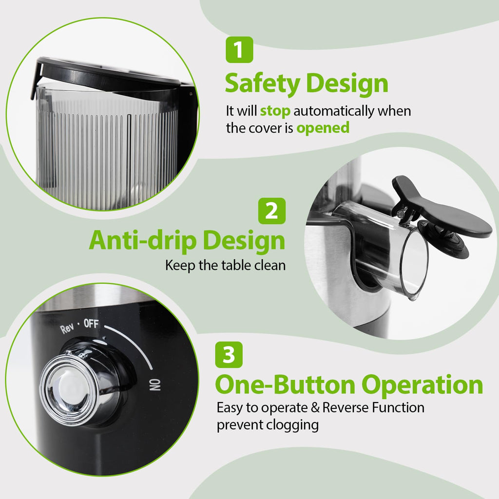 Juicer Machines, Aeitto Cold Press Juicer,4.9" Wide Mouth Fits for Whole Fruits and Vegetables, Slow Masticating Juicer Easy to Clean, High Juice Yield,Black