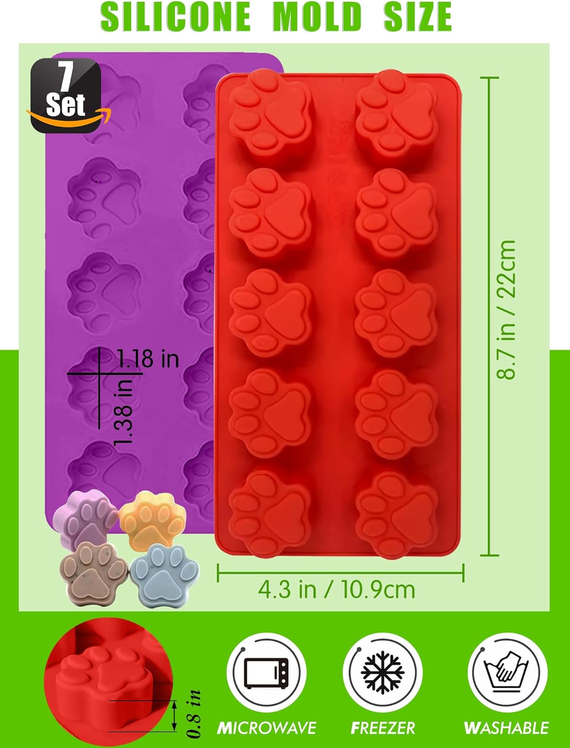 Set of 7，4 Pieces Silicone Molds Puppy Dog Paw & Bone Shaped and 3 Pieces Stainless Steel Bone Cookie Cutter,for Homemade Treats and Cat Animal Paw Ice Candy Chocolate Baking Mold.