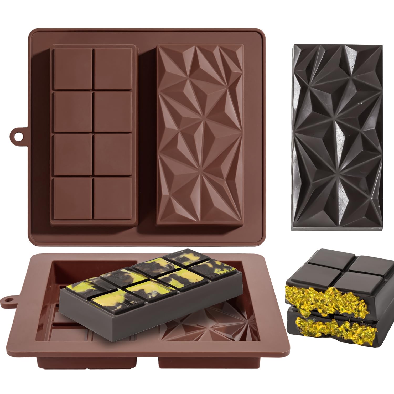 Chocolate Bar Mold Deep Dubai 1 Inch Pistachio Chocolate Bar Silicone Thick Mold for Stuffed Bar, Large Candy Bar Mould for Filling
