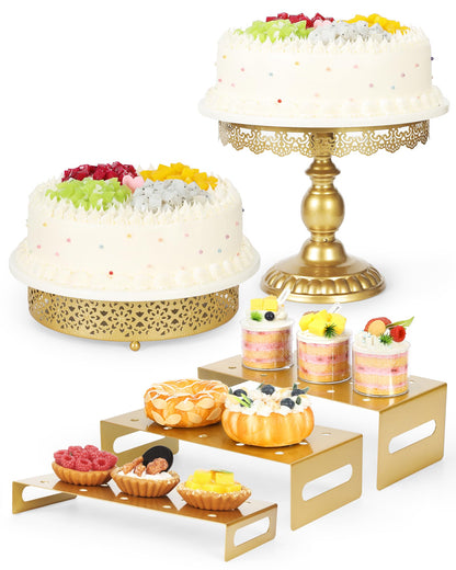ZUMELER Gold 5Pcs Cake Stands Set Metal Round Cupcake Holder Cookies Dessert Display Plate Serving Tower Tray Platter with Handl for Baby Shower Wedding Birthday Party Celebration