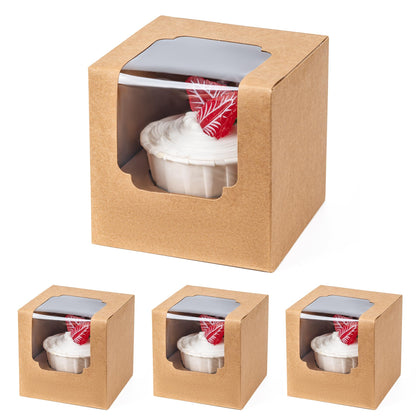 BOOMIBOO 50 Pack Individual Cupcake Containers, Cupcake Boxes with Window, Food Grade Cupcake Holders with Inserts, Stackable Deep Cupcake Carrier (White)