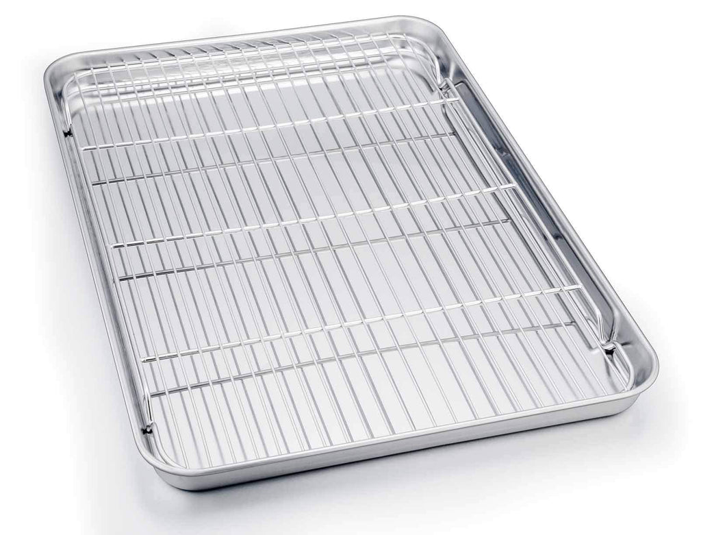 TeamFar Toaster Oven Tray and Rack Set, 9.3’’ x 7’’ x 1’’, Stainless Steel Toaster Oven Pan Broiler Pan, Non Toxic & Healthy, Easy Clean & Dishwasher Safe