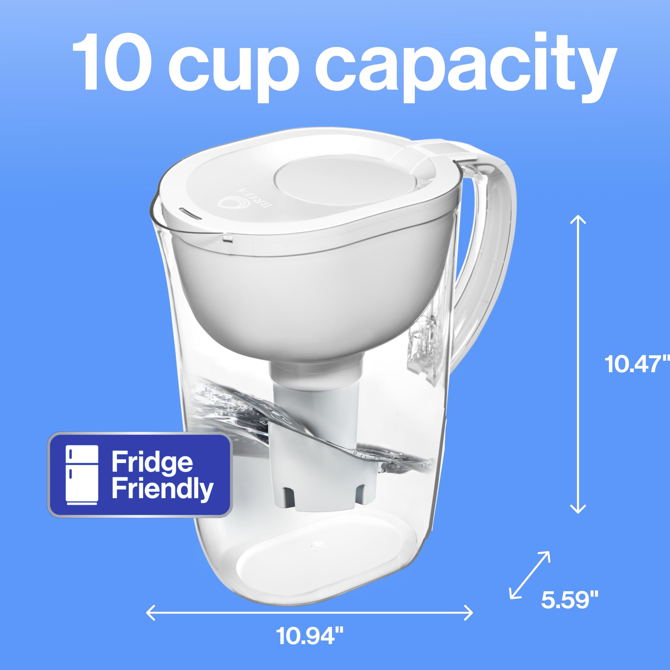 Dzbanek filtrujący do wody Brita Everyday Standard z wskaźnikiem wymiany filtra SmartLight, redukuje zanieczyszczenia miedzią, kadmem i rtęcią, zawiera 1 filtr, bez BPA, wystarcza na 2 miesiące, 10 filiżanek, biały