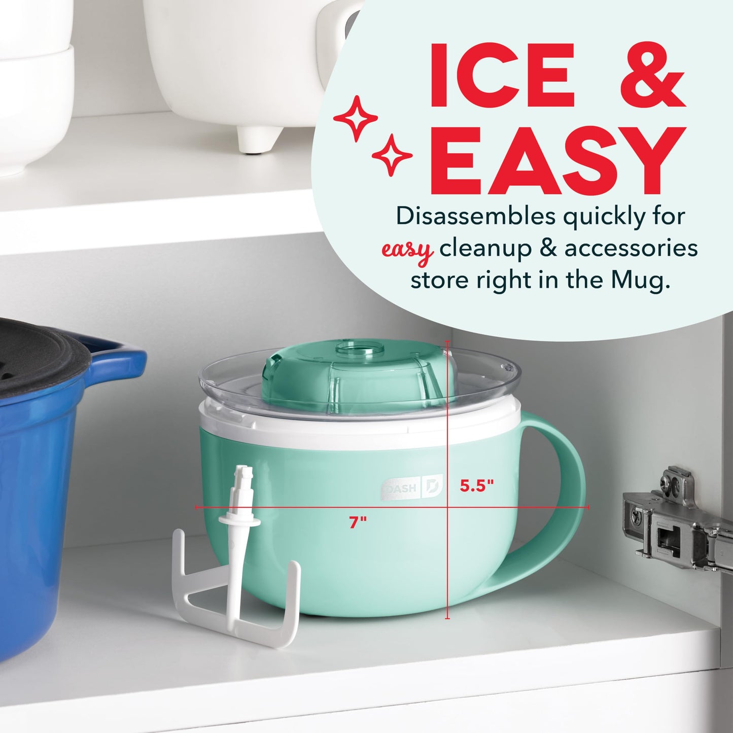 DASH My Mug Ice Cream Maker Machine (Aqua): Multi-Purpose Soft Serve Ice Cream Machine with (2) Bowls for Homemade Gelato, Sorbet, Frozen Yogurt, Built-In Ingredient Chute, Easy to Clean and Store