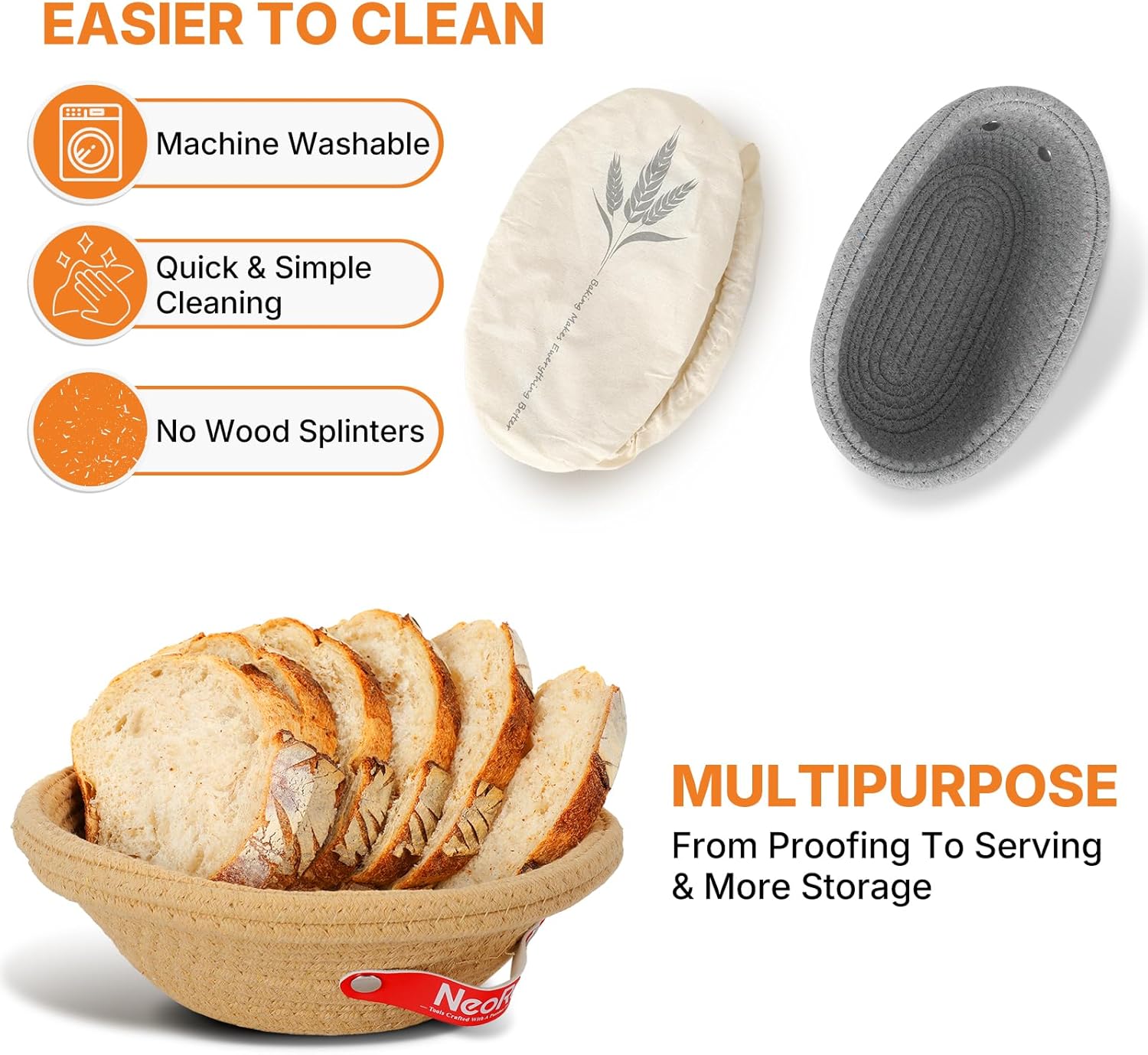 Banneton Bread Proofing Basket Set - Oval & Round Sourdough Proofing Baskets - Sourdough Proofing Bowls Bread Baking Supplies With Liner & Cloth Cover - Cotton Rope Banneton Basket for Baking