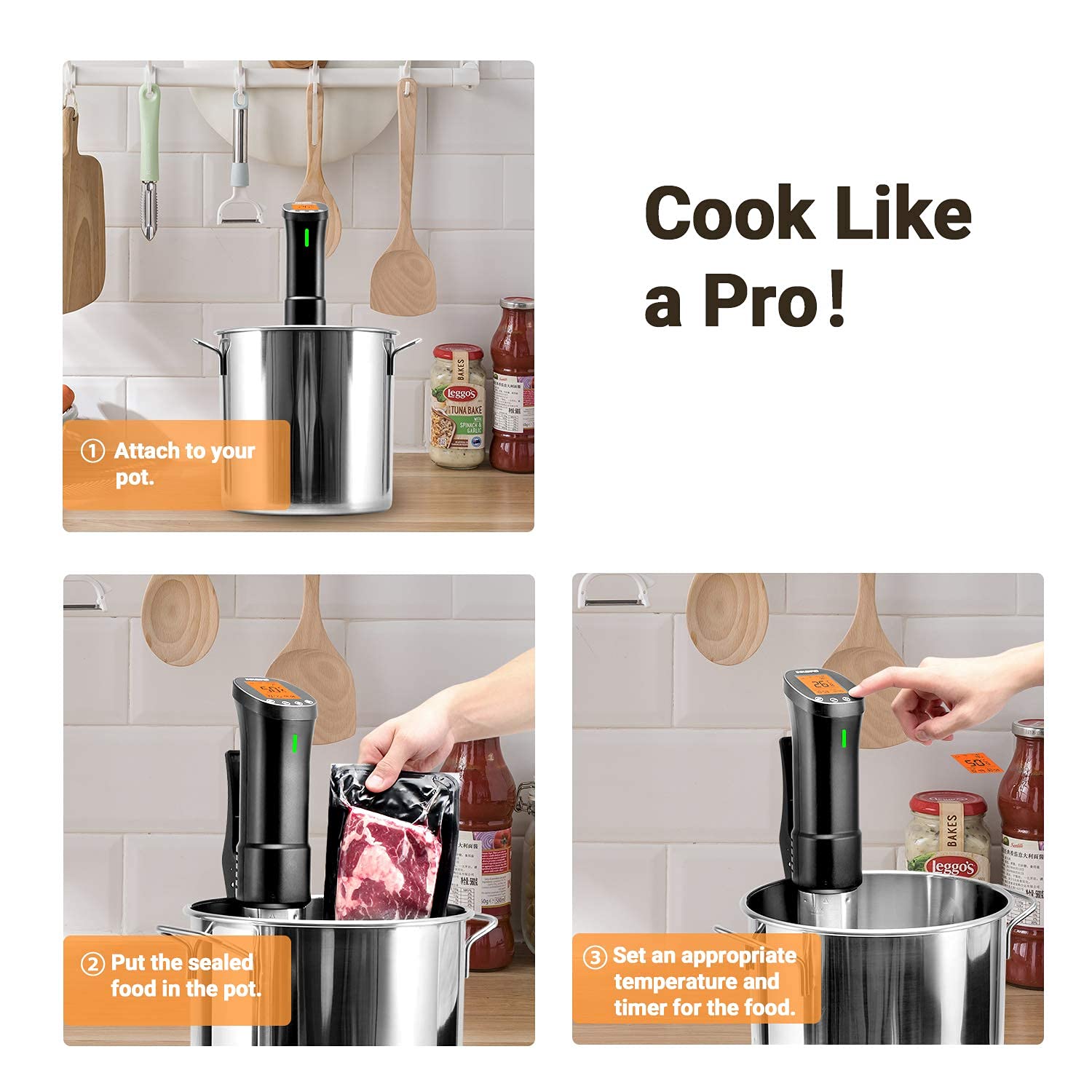 Sous Vide Machine Inkbird Wifi Sous Vide Cooker, 1000W Remote Control Immersion Circulator with APP RecipesTimer Alarm Mobile Notification 3D Water Heating Ultra-Quiet ISV-200W