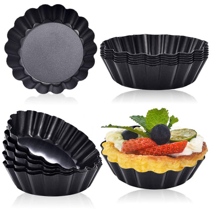 DATANYA 8 Pack Mini Tart Pans 4 Inch with Removable Bottom Round Nonstick Quiche Pan, Heavy Duty Fluted Side for Pies, Mousse Cakes, Dessert Baking (4 Inch 8pcs)
