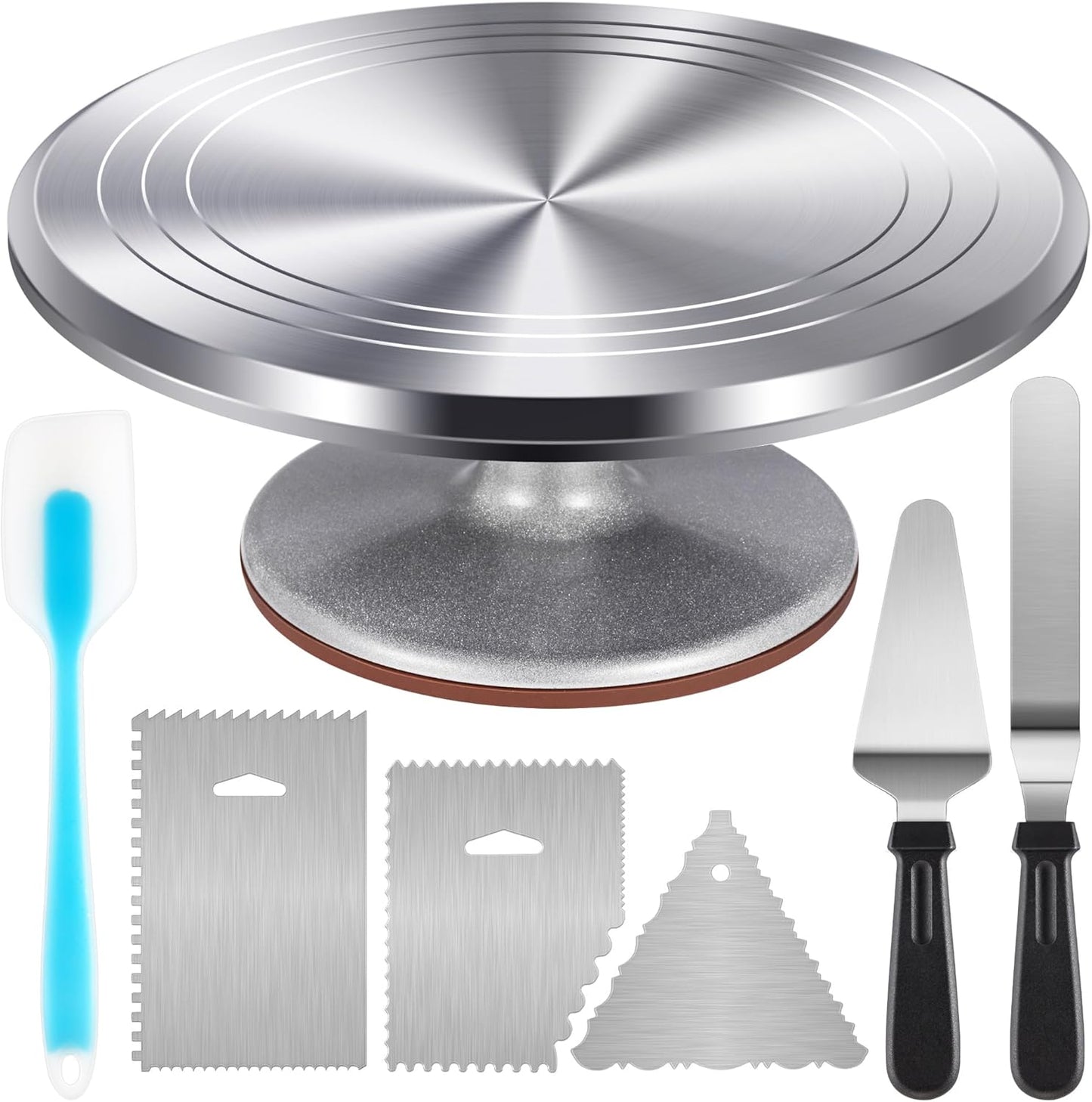 Kootek Aluminium Cake Turntable Set, Baking Tools with Revolving 12" Cake Stand for Decorating, 12.7" Offset Spatula, 3 Stainless Steel Frosting Icing Smoother, Cake Serve Cake Decorating Kit Supplies