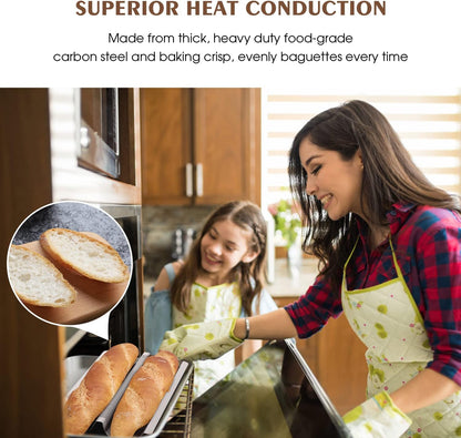 Baguette Pan French Bread Pans For Baking Pans, Nonstick 2 Slots Perforated Italian Loaf Pan Mold Long French Bread Pan Golden