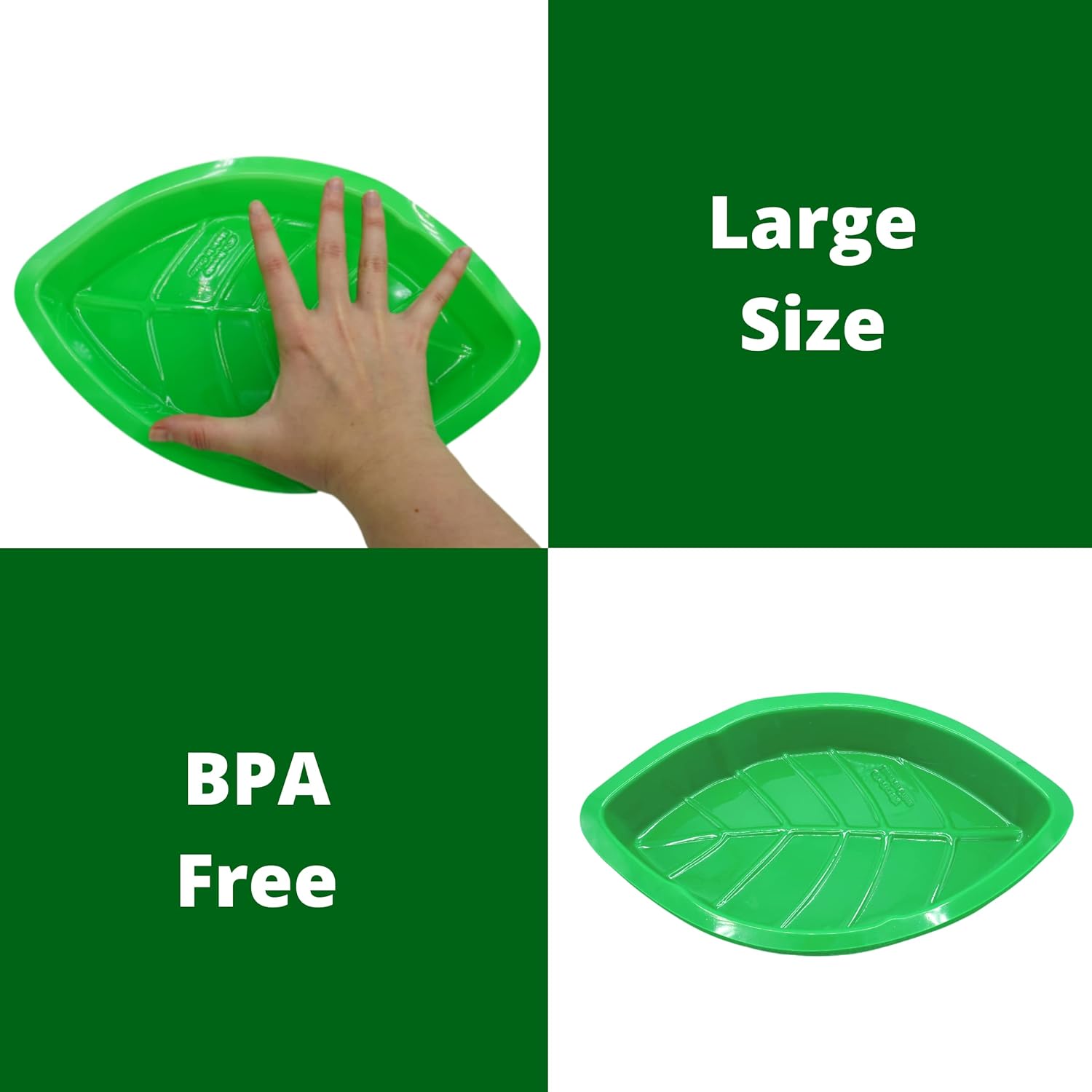 4E's Novelty Palm Leaf Party Serving Tray Plastic - Luau Candy Snack Tray Food Holder, Buffet Plates for Jungle Safari Hawaiian Party Supplies Dinosaur Table Centerpiece Decoration - Pack of 12