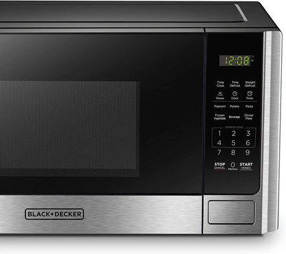 BLACK+DECKER Digital Microwave Oven with Turntable Push-Button Door, Child Safety Lock, Stainless Steel, 0.9 Cu Ft