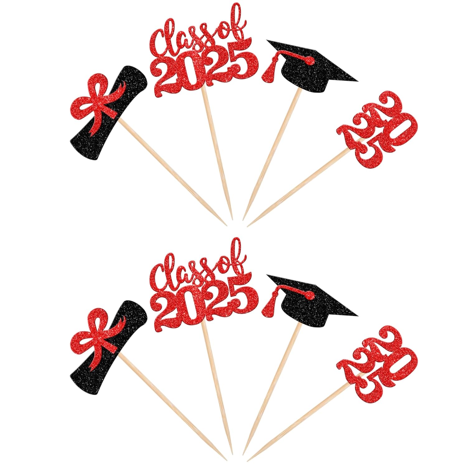 36 PCS 2023 Graduation Theme Cupcake Toppers Glitter Class of 2023 Graduation Cap Diploma Cupcake Picks Party Cake Decorations Supplies Red