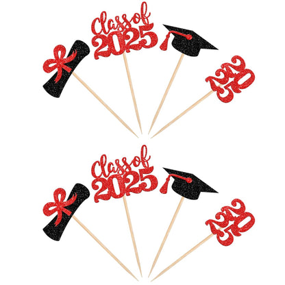 36 PCS 2023 Graduation Theme Cupcake Toppers Glitter Class of 2023 Graduation Cap Diploma Cupcake Picks Party Cake Decorations Supplies Red