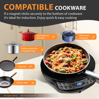 Nuwave Induction Cooktop, Improved Hot Plate with Digital Probe , 106 Temps 100°F-575°F, 3 Watt Settings, Portable Induction Burners for Cooking